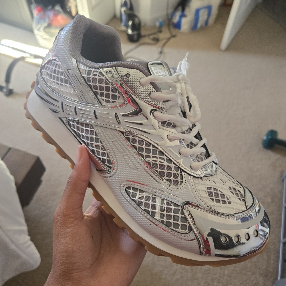 Bottega Veneta Orbit White and Silver Sneakers